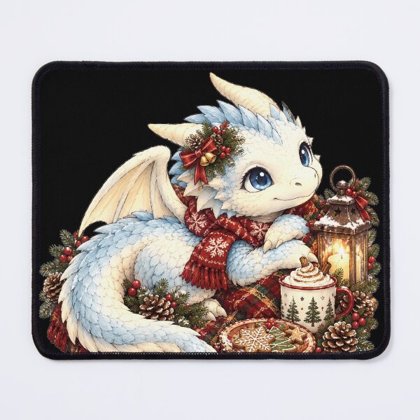 Item preview, Cozy Winter White Dragon with Hot Cocoa and Christmas Cookies designed and sold by Hatchling Hollow.