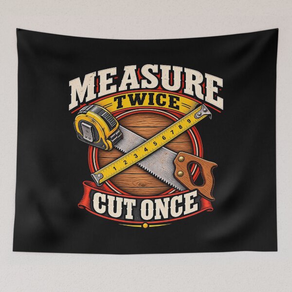 Item preview, Measure Twice Cut Once Woodworker Carpenter Saw Tape Measure Vintage designed and sold by Photo-Sphere101.