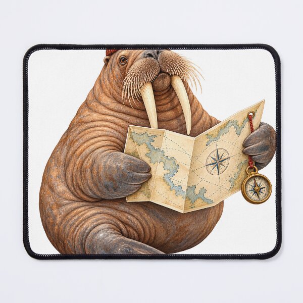 Item preview, Walrus Reading a Folded Coastal Map designed and sold by Drip stamp.