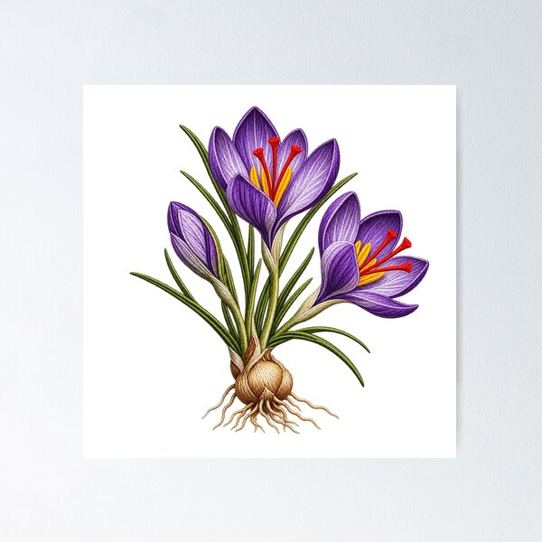 Item preview, Saffron Crocus Embroidered Botanical Thread Study designed and sold by Drip stamp.