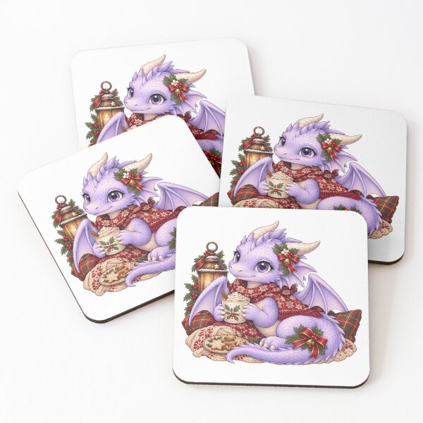 Item preview, Cozy Christmas Purple Dragon with Hot Chocolate and Gingerbread Cookies designed and sold by Hatchling Hollow.