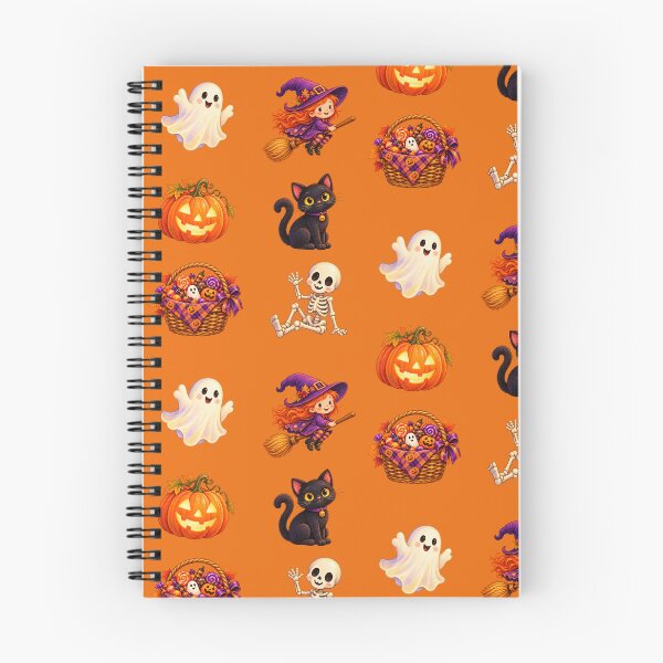 Item preview, Cute Halloween Pattern with Ghosts, Witches and Black Cats – Orange designed and sold by JessouArt.