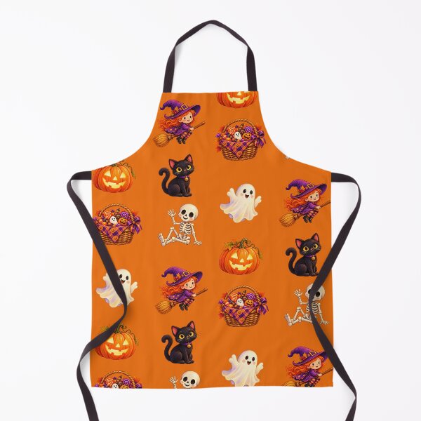 Item preview, Cute Halloween Pattern with Ghosts, Witches and Black Cats – Orange designed and sold by JessouArt.