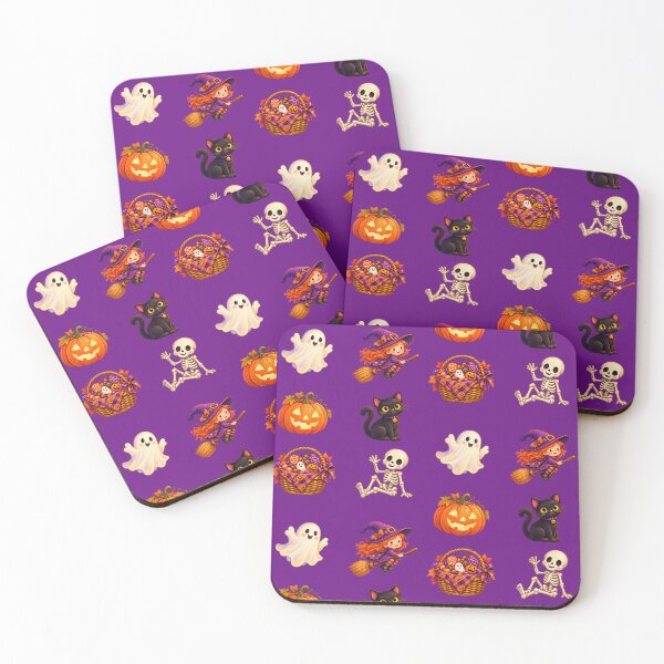 Item preview, Cute Halloween Pattern with Ghosts, Witches and Black Cats – Purple designed and sold by JessouArt.