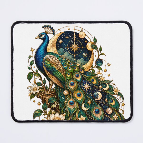 Item preview, Cosmic Peacock Celestial Vintage Fantasy Art designed and sold by MysticCanvasAi.