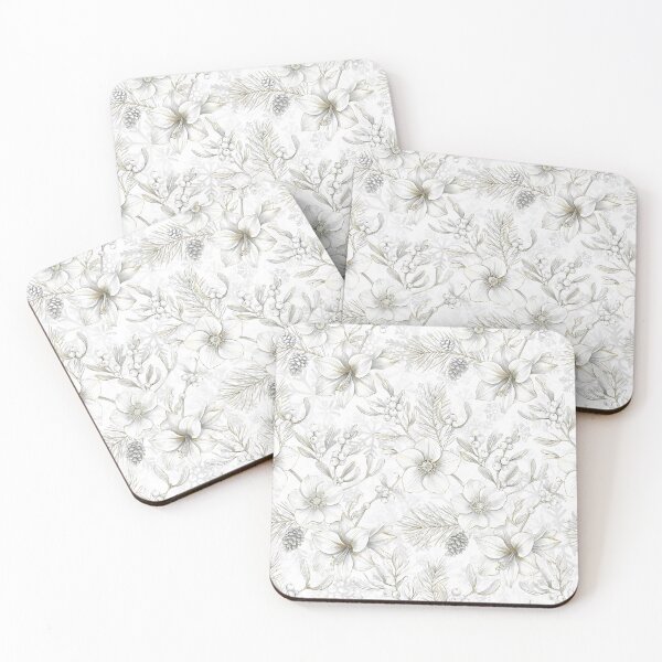 Item preview, Elegant silver and gold Christmas floral print, white winter botanical  designed and sold by VibranPalette.