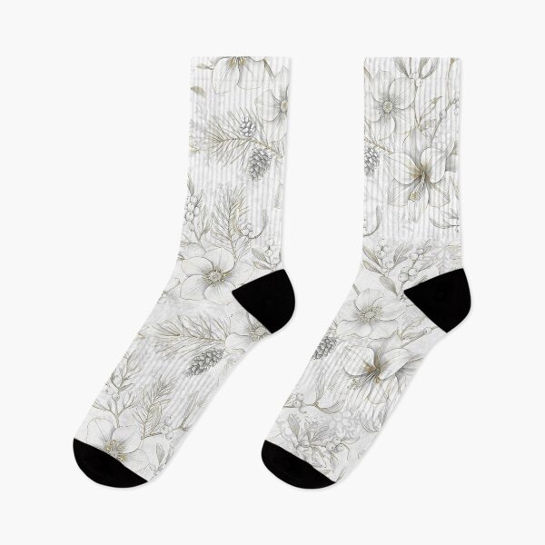 Item preview, Elegant silver and gold Christmas floral print, white winter botanical  designed and sold by VibranPalette.