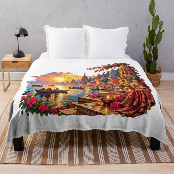 Item preview, Dawn on the Ganges Varanasi River Landscape designed and sold by MysticCanvasAi.