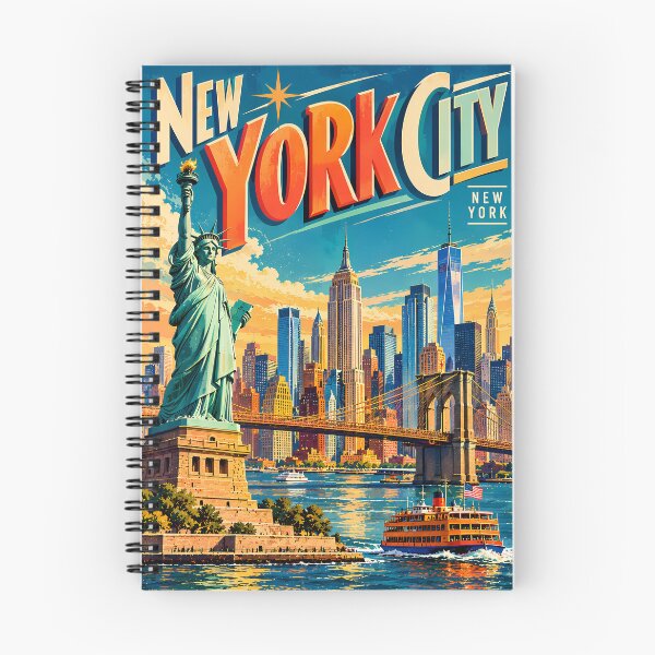 Item preview, New York City Vintage Travel Poster: Statue of Liberty & Brooklyn Bridge designed and sold by potseed21.