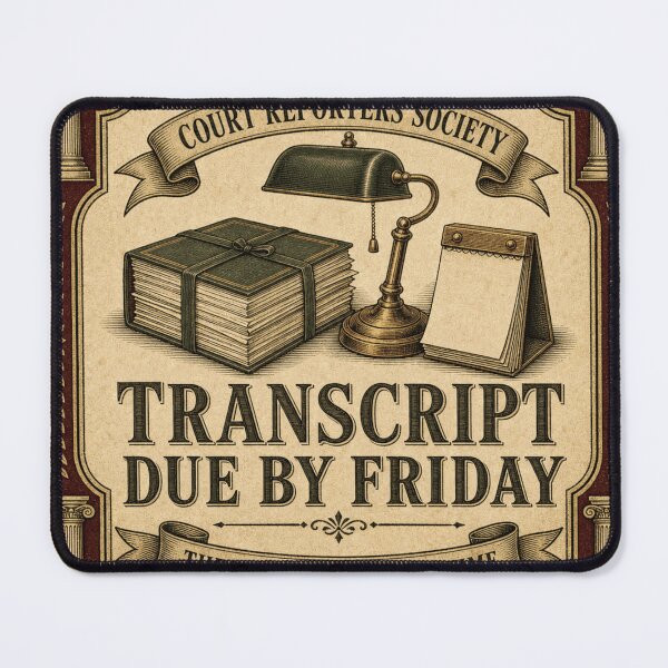Item preview, Transcript Due by Friday Legal Transcription Badge designed and sold by BoosterShop.