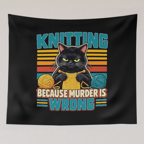 Item preview, Knitting Humor Because Murder Is Wrong Black Cat Design designed and sold by stmpdwrld.