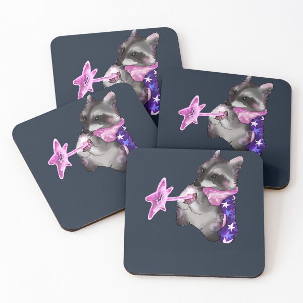 Item preview, Magical raccoon wizard with pink star wand |Cute Fantasy Animal Art designed and sold by pinkybat.