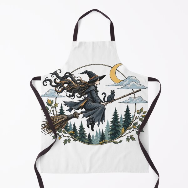 Item preview, Witch with her Cat on a Broomstick (Version 2) designed and sold by Birdie and Flynn.