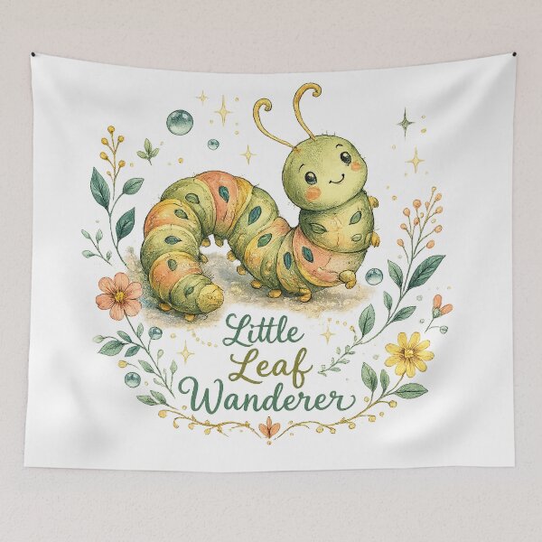 Item preview, Cute Caterpillar Floral Cottagecore Woodland Little Leaf Wanderer Art  designed and sold by inkoutninja.