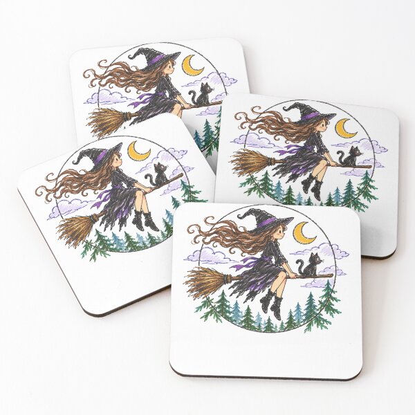 Item preview, A Witch with her Cat on a Broomstick (Kawaii Version) designed and sold by Birdie and Flynn.