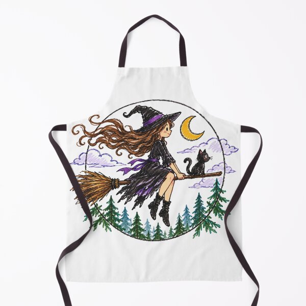 Item preview, A Witch with her Cat on a Broomstick (Kawaii Version) designed and sold by Birdie and Flynn.