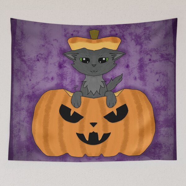 Item preview, Grey Cat in Jack'O'Lantern Pumpkin Halloween Black Cat Spooky designed and sold by lilpoltergeist.