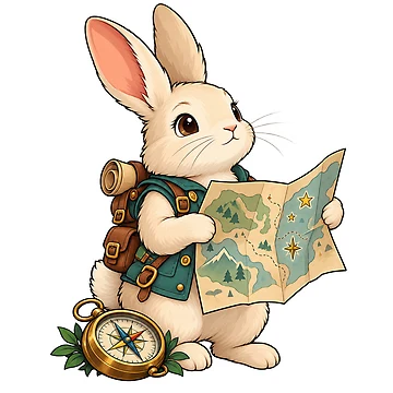 Artwork thumbnail, Explorer Rabbit with Map and Compass by Juan Acevedo Acosta