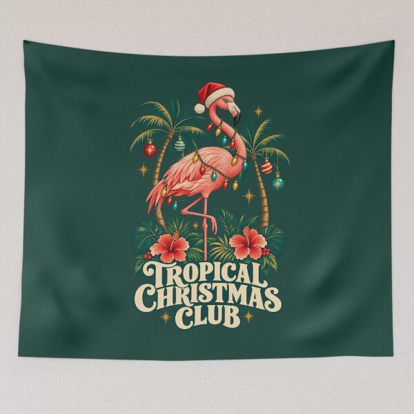 Item preview, Tropical Christmas Club – Retro Flamingo & Palm Trees designed and sold by piketo.