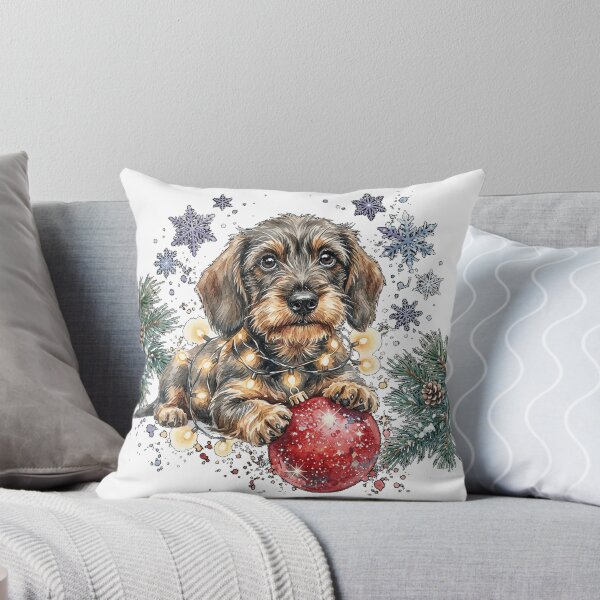 Item preview, Wire-haired dachshund wrapped with Christmas lights and snowflakes Classic T-Shirt designed and sold by gidget-gadget.