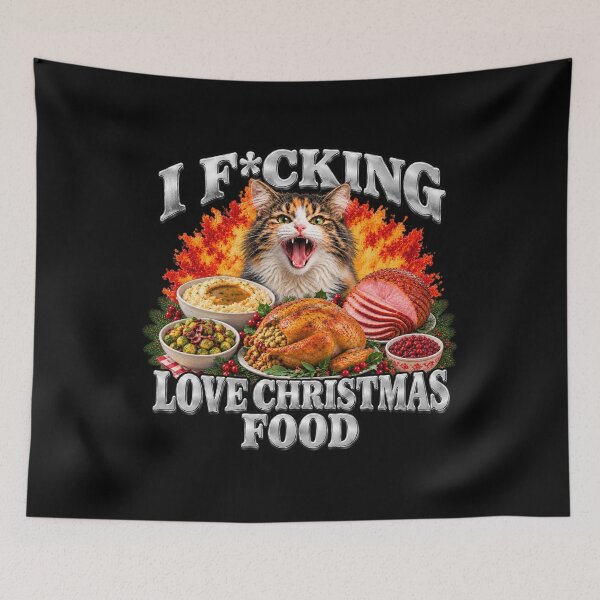 Item preview, I F*cking Love Christmas Food - Funny Angry Christmas Cat Meme designed and sold by LuloCreative.