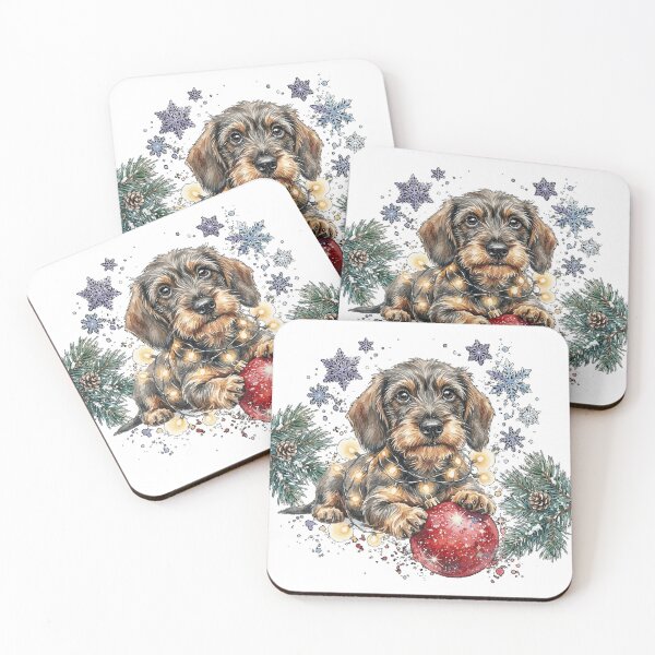 Item preview, Wire-haired dachshund wrapped with Christmas lights and snowflakes Classic T-Shirt designed and sold by gidget-gadget.