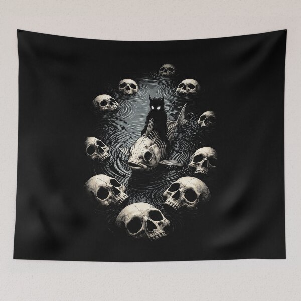 Item preview, River of Styx: Imp Demon & Skeleton Fish Dark Surrealism Graphic designed and sold by HexOne.