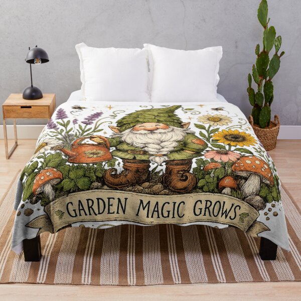Item preview, Cute Garden Gnome Whimsical Cottagecore Floral Garden Magic Grows Art designed and sold by inkoutninja.