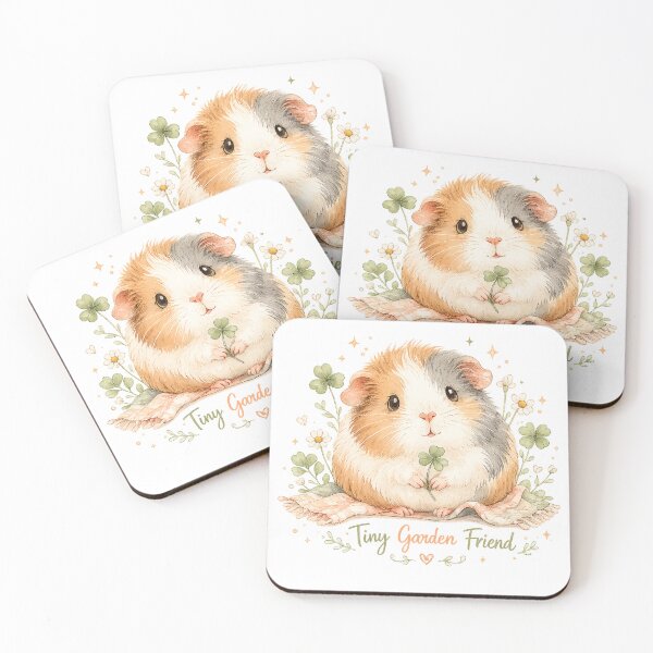 Item preview, Cute Guinea Pig Clover Cottagecore Floral Tiny Garden Friend Art designed and sold by inkoutninja.