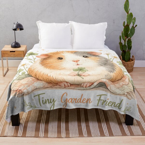 Item preview, Cute Guinea Pig Clover Cottagecore Floral Tiny Garden Friend Art designed and sold by inkoutninja.