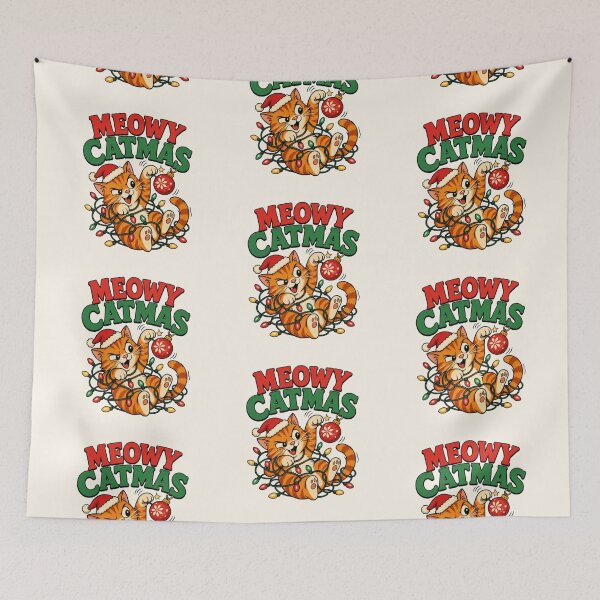 Item preview, Meowy Catmas Funny Orange Cat Christmas Lights designed and sold by TTMittens.