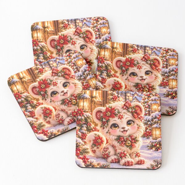 Item preview, Cute Christmas Lion Cub Poinsettia Vertical Wallpaper designed and sold by kawaiiaianimals.
