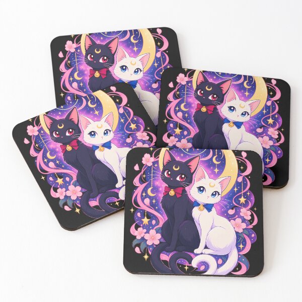 Item preview, Celestial Moon Cats  Kawaii Black  White Magical Cat Duo designed and sold by SkyeWater.