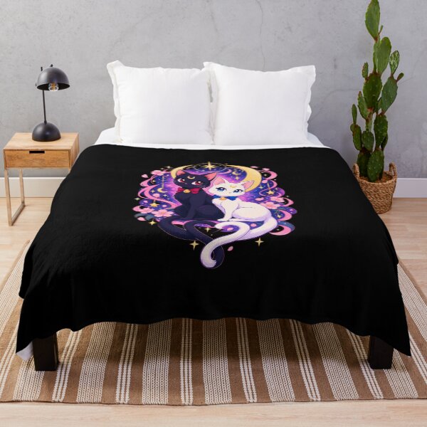Item preview, Celestial Moon Cats Kawaii Black White Magical Cat Duo designed and sold by SkyeWater.