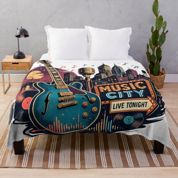 Item preview, Vintage Electric Guitar Retro Jazz Blues Music Music City Live Tonight Art designed and sold by inkoutninja.