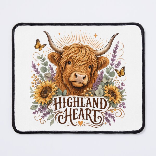Item preview, Highland Heart Cute Cow Sunflower Cottagecore Farm Animal Art designed and sold by inkoutninja.
