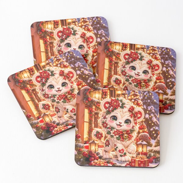 Item preview, Cute Christmas Lion Cub Poinsettia Panoramic Wallpaper designed and sold by kawaiiaianimals.