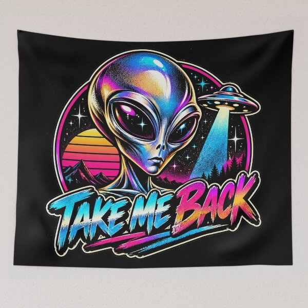 Item preview, Take Me Back Retro Alien Synthwave Sunset UFO designed and sold by wanado.