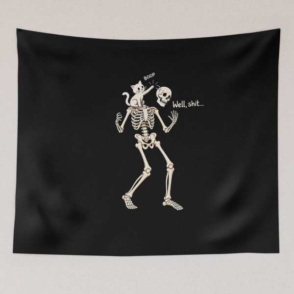 Item preview, White Cat Knocking a Skeleton's Head Off designed and sold by DorikoKazan.