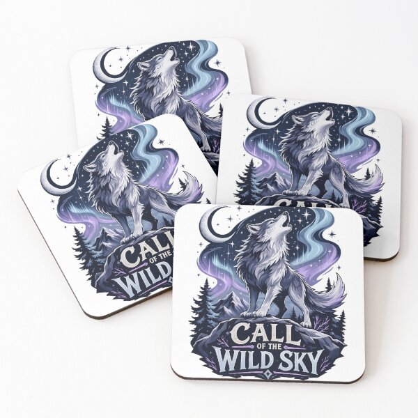 Item preview, Howling Wolf Northern Lights Fantasy Moon Call of the Wild Sky Art designed and sold by inkoutninja.
