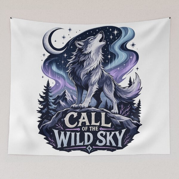Item preview, Howling Wolf Northern Lights Fantasy Moon Call of the Wild Sky Art designed and sold by inkoutninja.