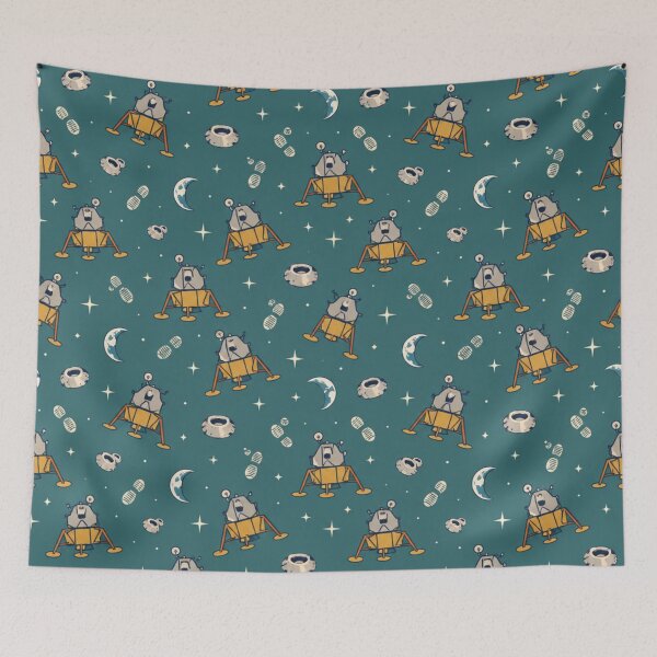 Item preview, Lunar Lander Pattern | Retro Space Race Moon Landing Module with Craters and Boot Prints designed and sold by NominalSystems.