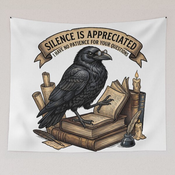 Item preview, Cursed With Knowledge Arcane Crow Librarian Vintage Woodcut Sticker designed and sold by Thuzito.