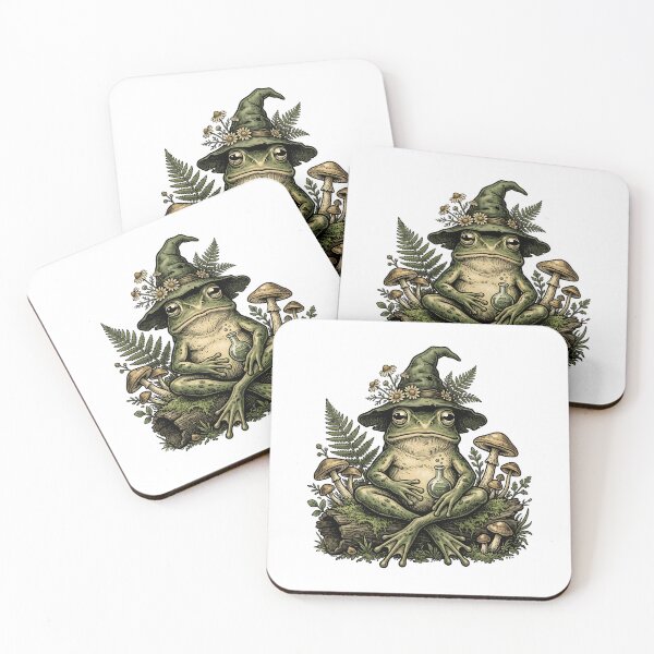 Item preview, Pondering My Life Choices Botanical Wizard Frog Vintage Woodcut Sticker designed and sold by Thuzito.