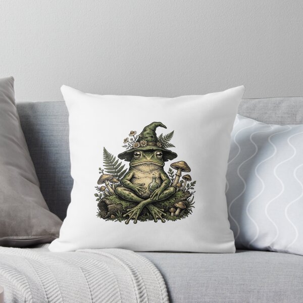 Item preview, Pondering My Life Choices Botanical Wizard Frog Vintage Woodcut Sticker designed and sold by Thuzito.