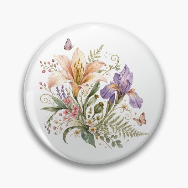 Item preview, Vintage Lily and Purple Iris Floral Watercolor Cottagecore Botanical Art designed and sold by inkoutninja.