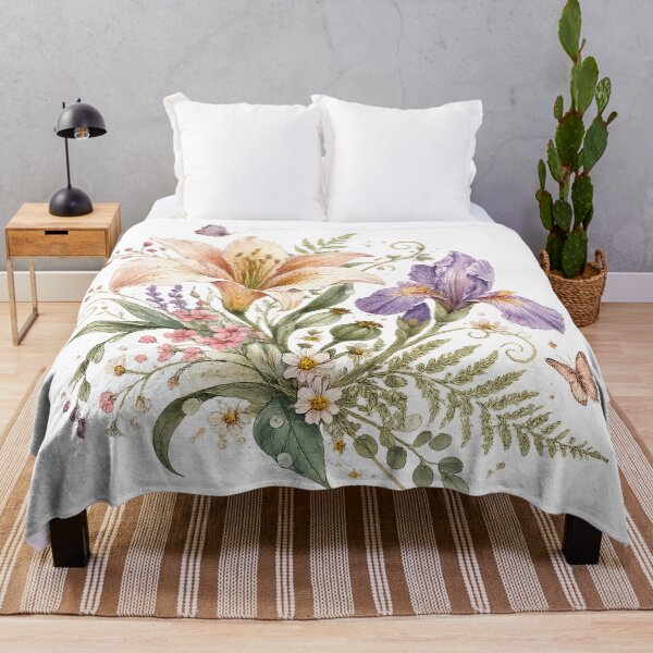 Item preview, Vintage Lily and Purple Iris Floral Watercolor Cottagecore Botanical Art designed and sold by inkoutninja.