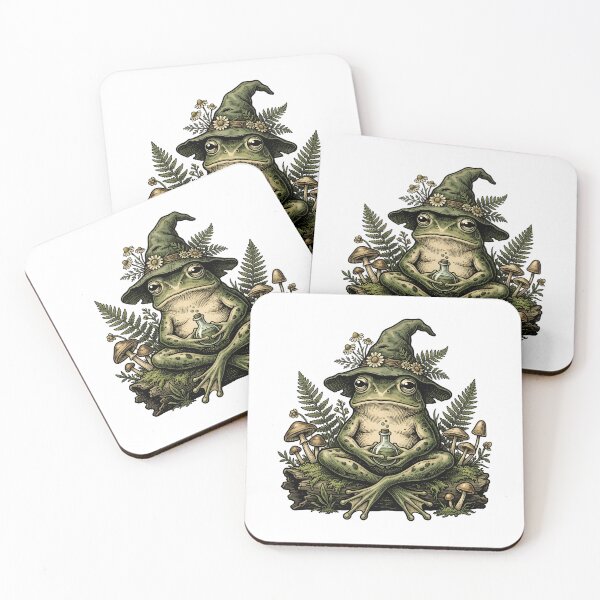 Item preview, Pondering My Life Choices Botanical Wizard Frog Vintage Woodcut Sticker - pt2 designed and sold by Thuzito.