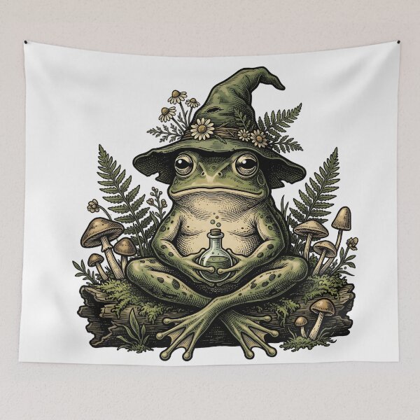 Item preview, Pondering My Life Choices Botanical Wizard Frog Vintage Woodcut Sticker - pt2 designed and sold by Thuzito.