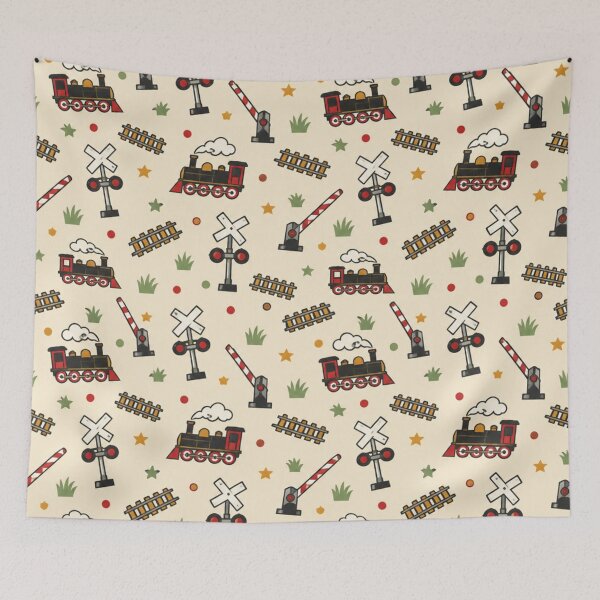 Item preview, Railroad Crossing Pattern | Vintage Crossing Signals, Gates, Steam Locomotives and Track designed and sold by NominalSystems.